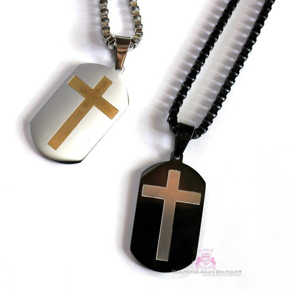 Beauty for Ashes® 24" Mens Chain Black Stainless Steel Necklace Dog Tag Necklace - Picture 3 of 4